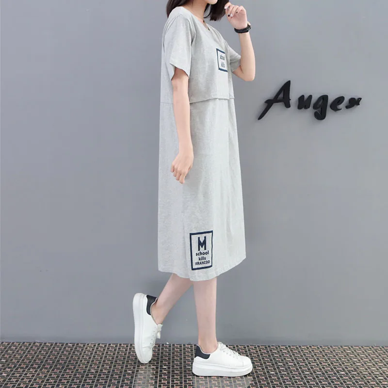 2021 New Arrival Spring and Summer Trendy Solid Short-sleeve Nursing Dress Short-sleeved D reastfeeding Dress Long Skirt