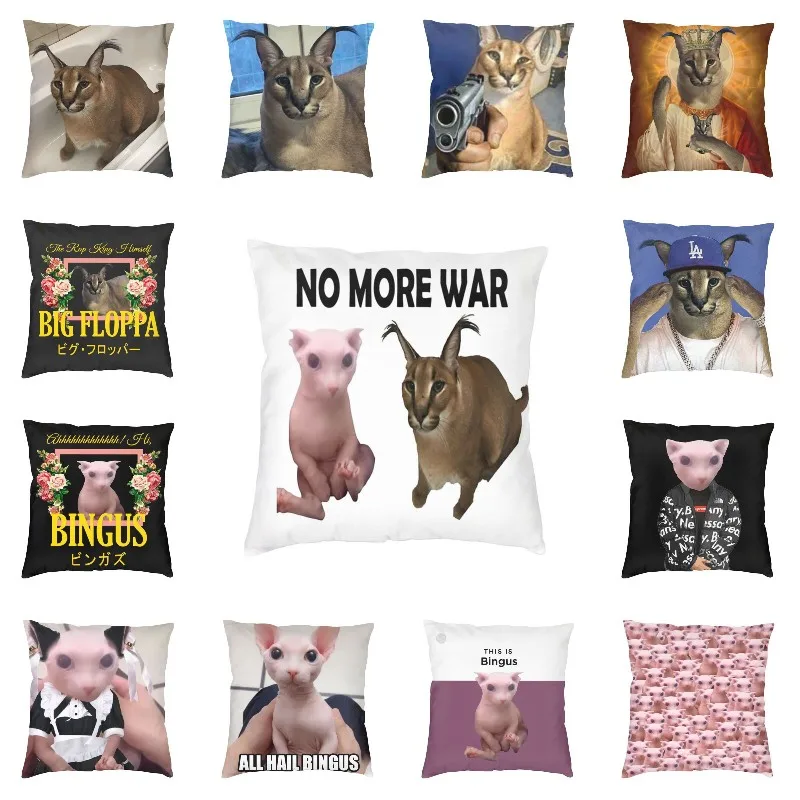 No More War Big Floppa Bingus Throw Pillow Case Living Room Sofa Decoration Funny Cat Meme Cushion Cover Cool Pillow Cover Print