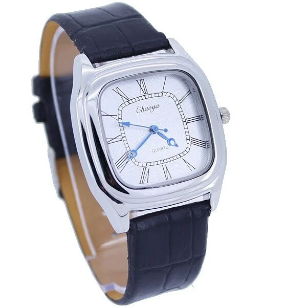 Di modo Quadrato Della Signora Degli Uomini Cinturino In Pelle Nera Orologio Da Polso Al Quarzo Batteria Inclusa Unisex