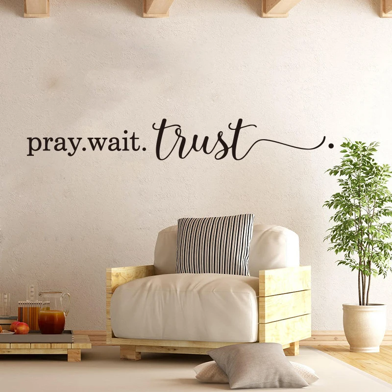 Large Christian Bible Verse Pray Wait Trust Wall Sticker Kids Room Bedroom Jesus Religion Pray Christian Wall Decal Living Vinyl