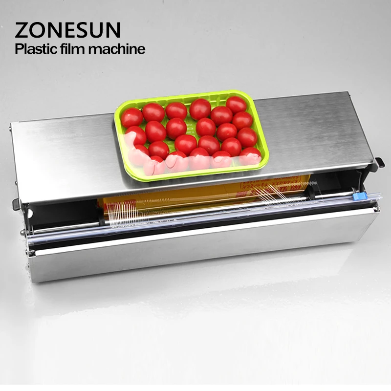 ZONESUN Stainless Steel Cling Film Sealing Machine Food Fruit Vegetable Fresh Film Wrapper Cling Film Sealer Packaging