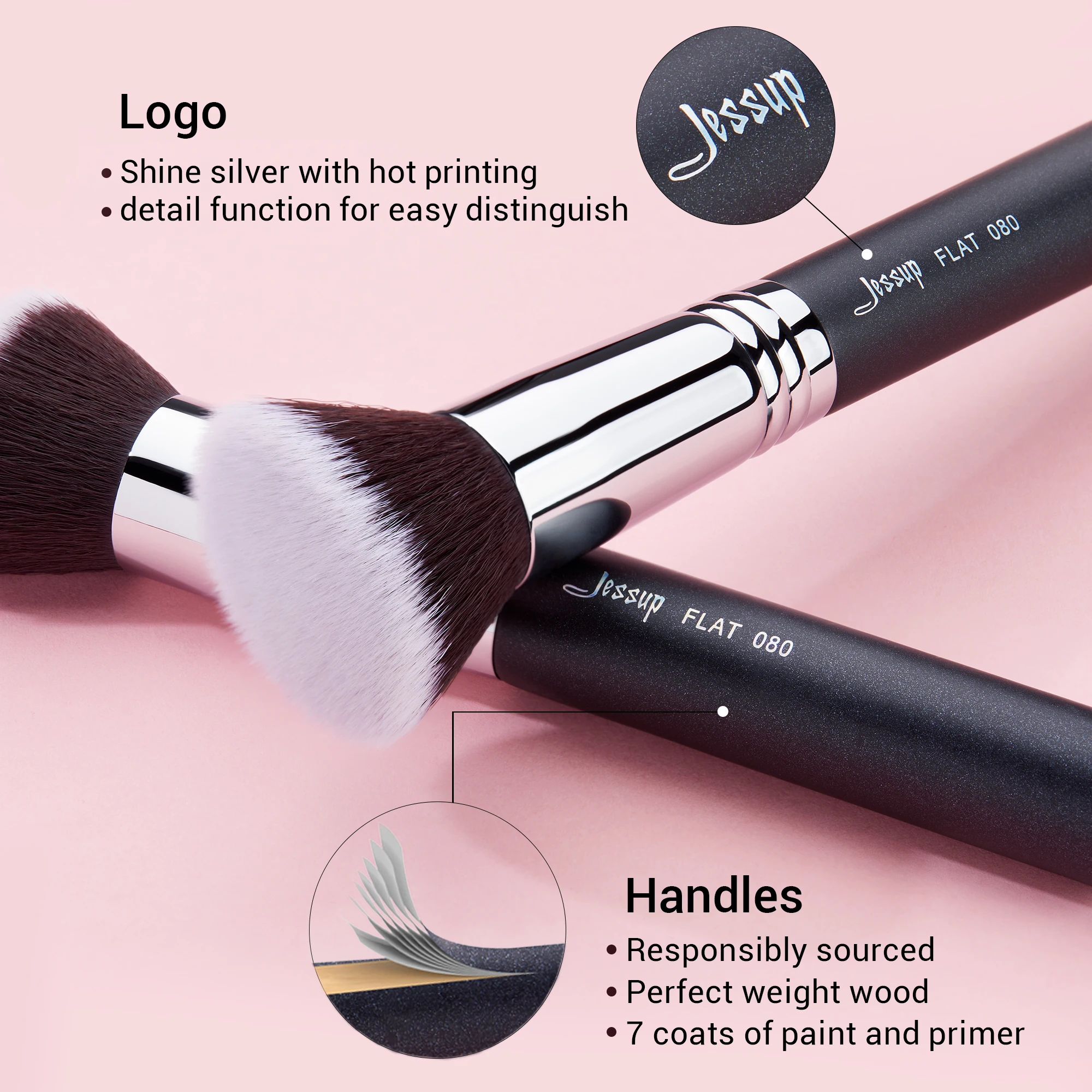 Jessup Flat Single Makeup Brush Face 1Pcs High Quality Synthetic Hair Wooden Handle Cosmetic Tool For Professionals&Beginner 080