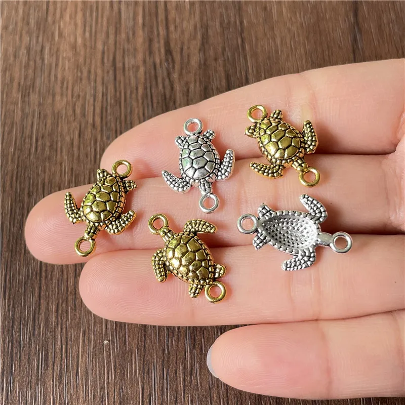 14*21mm Ocean Series Double Hanging Tortoise Amulet Connector Handmade Bracelet Necklace Jewelry Making Alloy Accessories