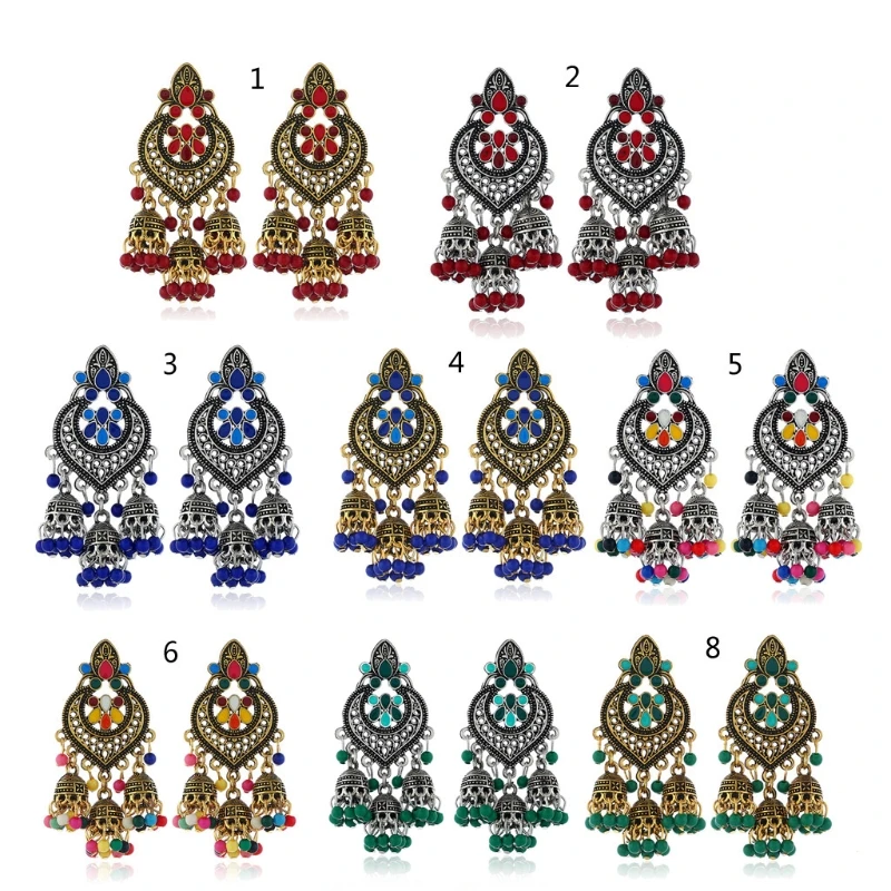 Retro Indian Bollywood Kundan Jhumka Jhumki Drop Earrings Gypsy Fashion Jewelry