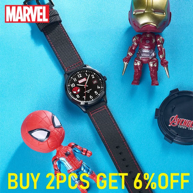 Marvel Original Spider Man Children Cartoon Quartz Wristwatch  Avenger Captain America Iron Nylon Strap Kid Student Date Clock