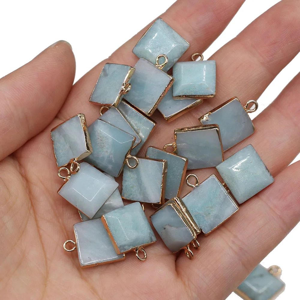 3pcs Natural Stone Charms Pendants Square Shape Amazonite for Jewelry Making Beadwork DIY Bracelet Necklace Size 12x16mm