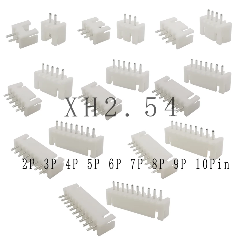 50Pcs XH 2.54 2.54mm Pitch Pin Header Housing Connector JST XH2.54 2P 3P 4P 5P 6P 7P 8P 9P 10 Pin Male Straight Pin For PCB