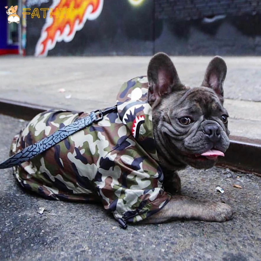 FATHIN Dog Clothes Adidog Camouflage French Bulldog Pupreme Shirt Dog Camo Windbreaker Sport Retro Dog Hoodies Pet Clothes