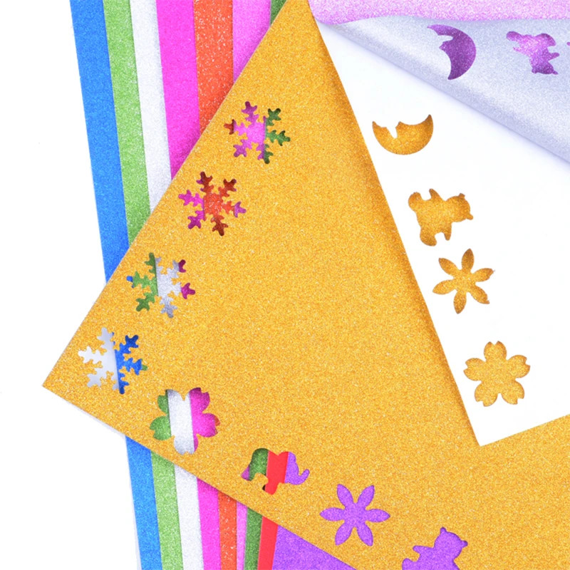 10pcs A4 Mixed Color Sparkling Stickers Shiny Sticker Paper DIY Card Kids Education Scrapbook Card Glitter Gold Powder Paper