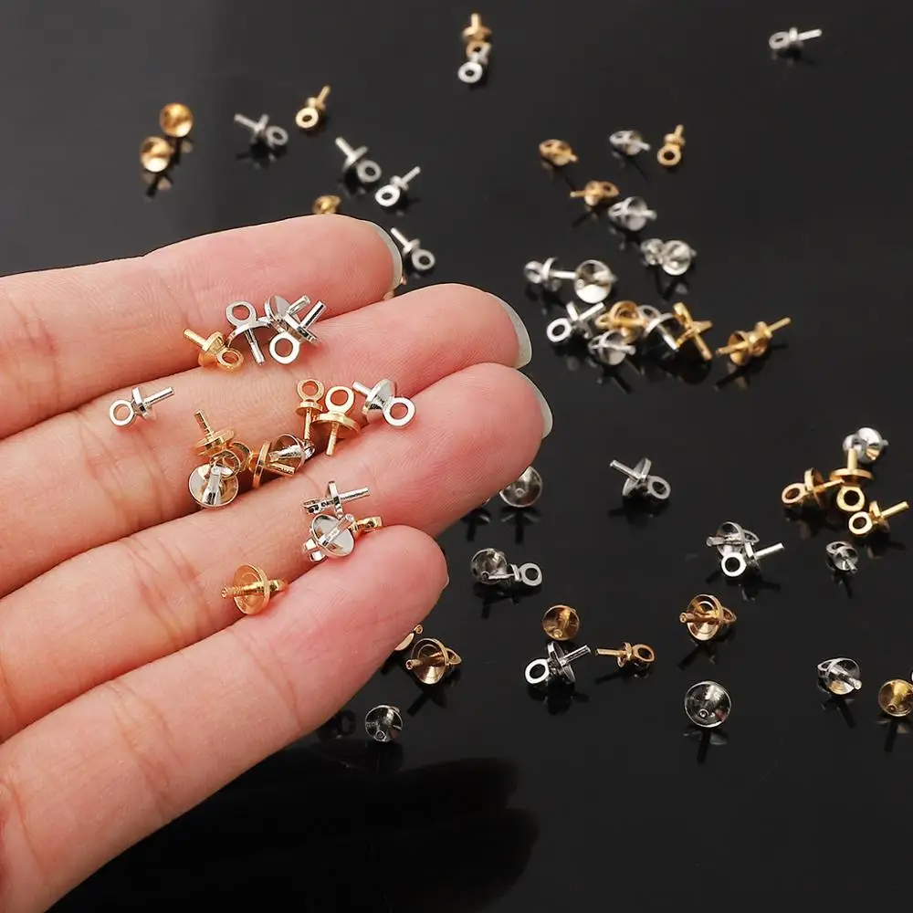 50pcs Gold Rhodium Eye Pin Pendant Charm Connector Bail Beads End Cap For Jewelry Making Earring Bracelet Hanging Accessories
