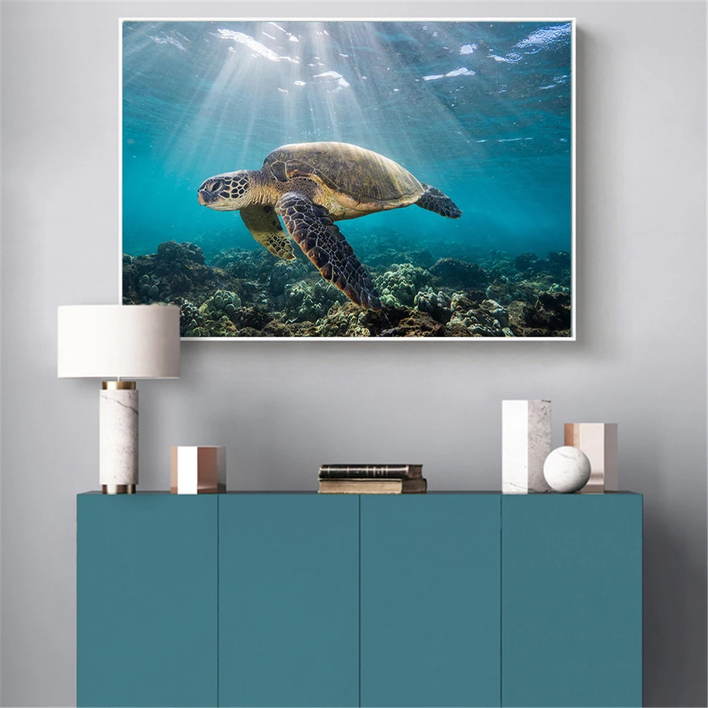 Sea Turtle Painting Art Print Ocean Turtle Poster Wall Art Picture for Bathroom Decoration Kids Bedroom Decor Canvas Print