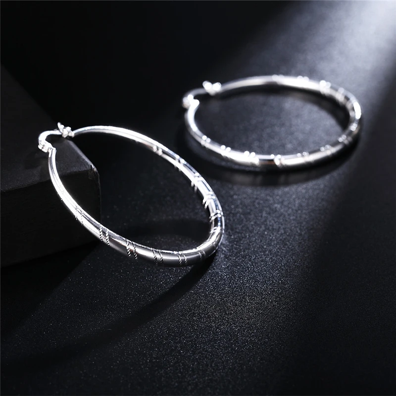 DOTEFFIL 925 Sterling Silver Round Circle 30/40/50/60mm Hoop Earring For Woman Fashion Party Wedding Engagement Party Jewelry