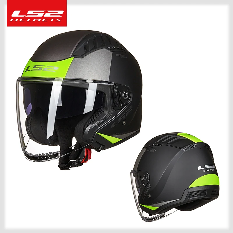 Originele LS2 Copter Retro Moto Rcycle Helm Met Dual Lens Scooter Man Vrouwen Vintage Capacete Ls2 Of600 Open Gezicht Casco moto