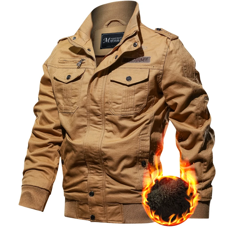 

Casual Jacket Men Pop Winter Fleece Army Military Jackets Mens Coats Male Outerwear Windbreaker Slim Fit Stand Collar Male Coat