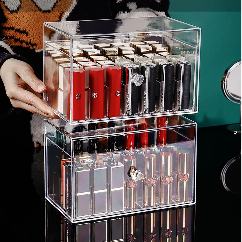 

Drawer Lipstick Storage Box Dressing Table Lip Gloss Multi Compartments Makeup Organizer Shelf Luxury Cosmetics Organiser