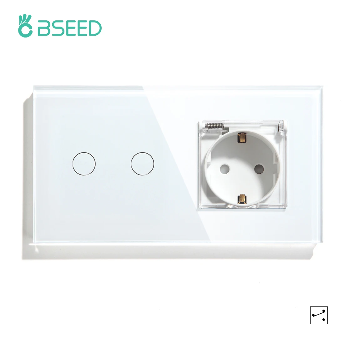 BSEED EU Standard Waterproof Socket Switch 2Gang 1 Way 2 Way Switch 3 Colors Crystal Glass Panel Touch Switch Outdoors Socket