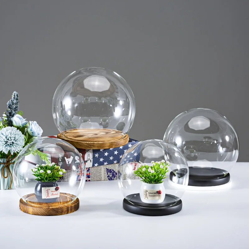 Diameter=10cm 12cm 13cm 15cm 18cm 20cm Antique Base Glass Dome Vase Home Decoration Transparent Cove Wedding Gift