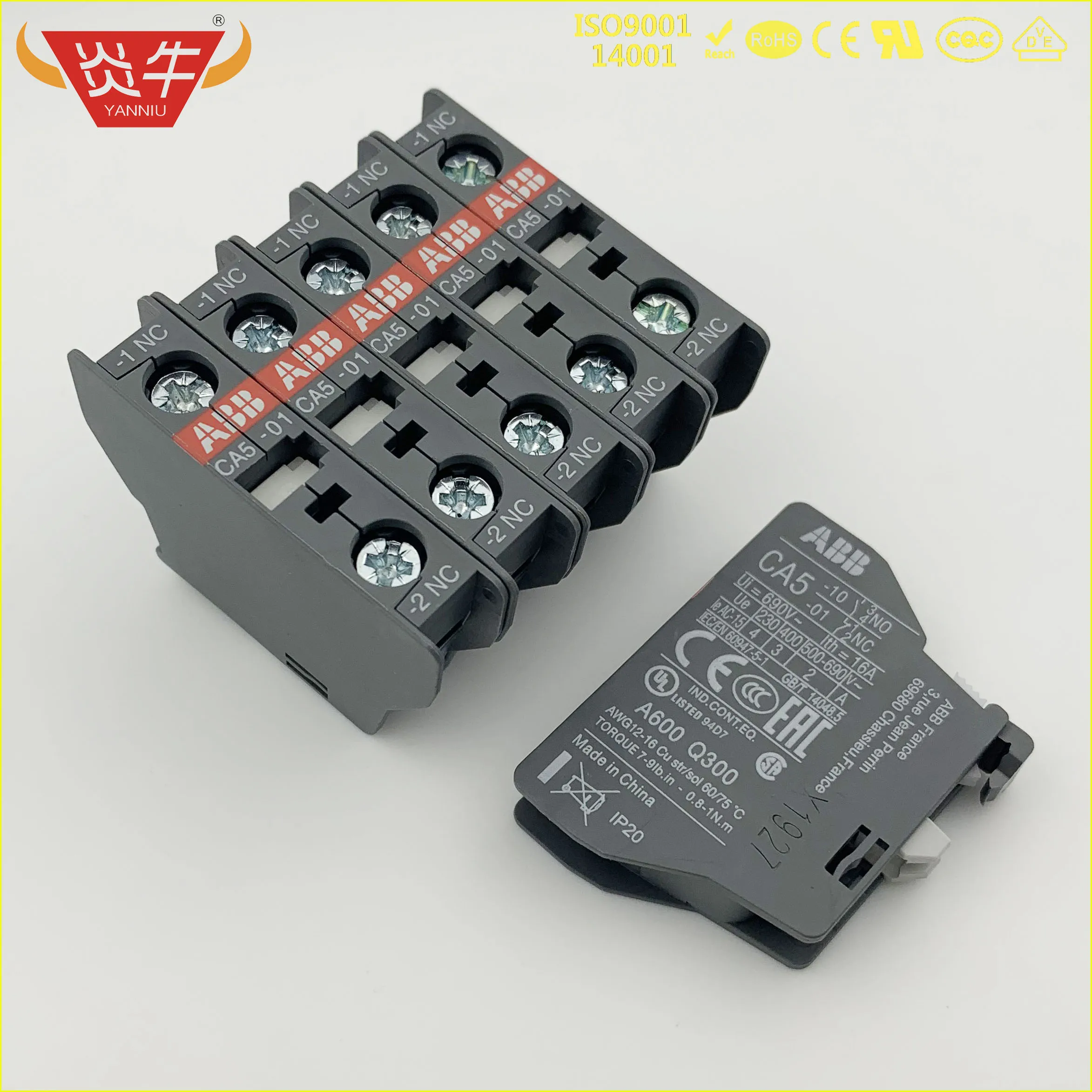 10Pcs ABB AC contactor auxiliary contact annex CA5-01 1NC  CA5-10 1NO