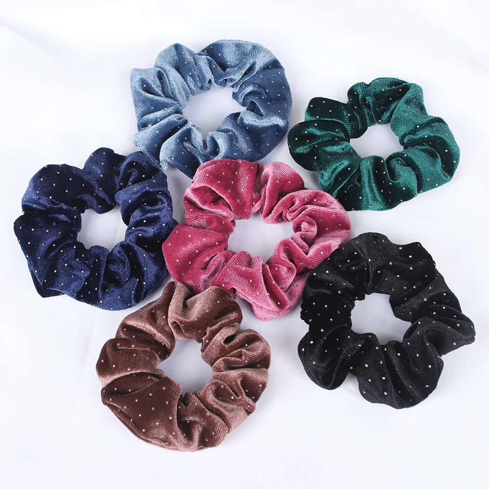 

Gold Dot Velvet Scrunchies Elastic Hair Bands Women Girls Ponytail Holder Hair Ties Rubber Bands Fashion Winter Hair Accessories