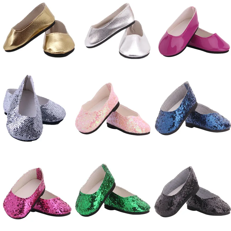 1 Pair Of Sequined Doll Shoes Doll Clothes Accessories For 18 Inch American Doll&43 Cm New Born Baby ,Our Generation Girl's Gift