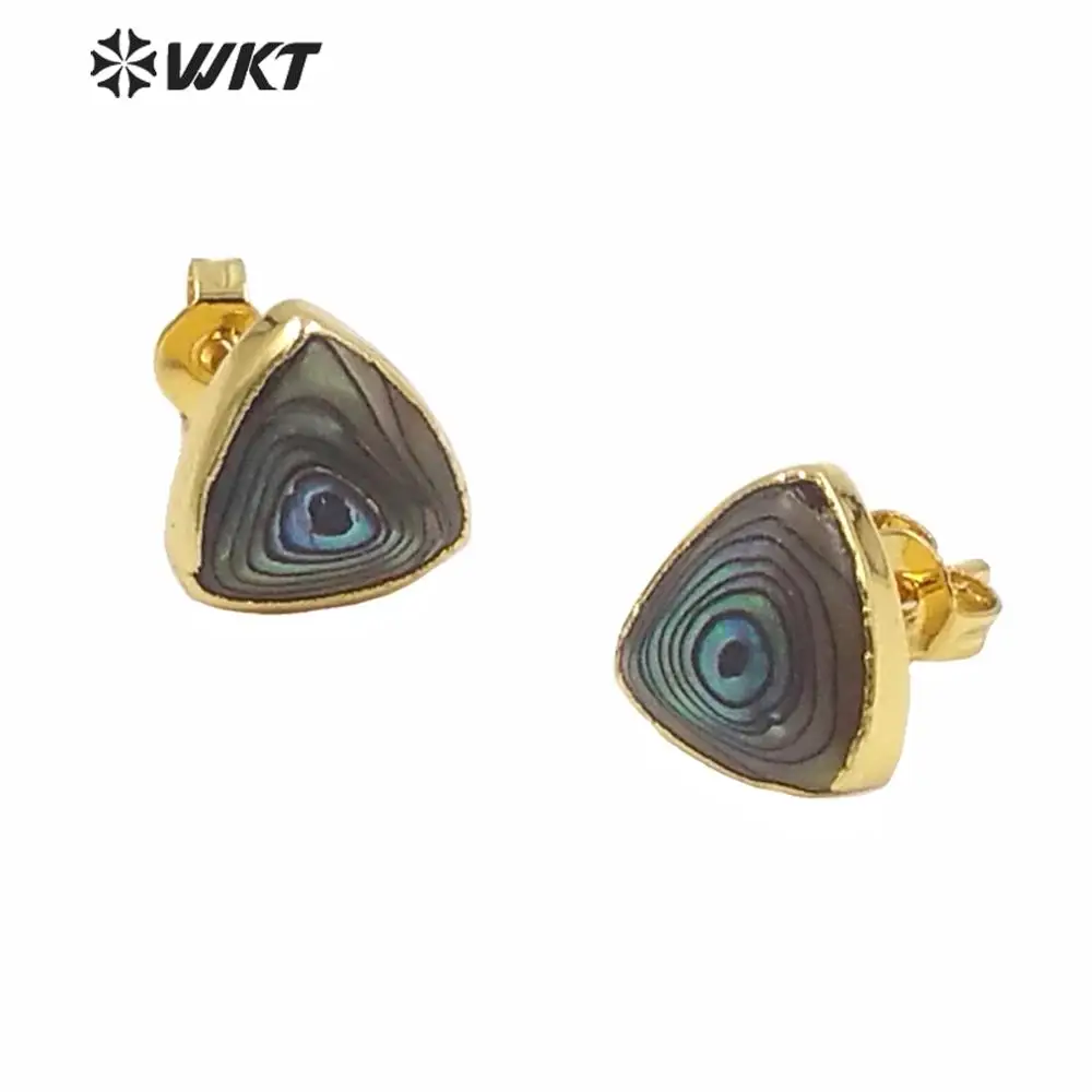 

WKT WT-E415 2018 New Design Natural Shell Earrings Mini Elegant Electroplated Abalone Shell Earring Stud for Women