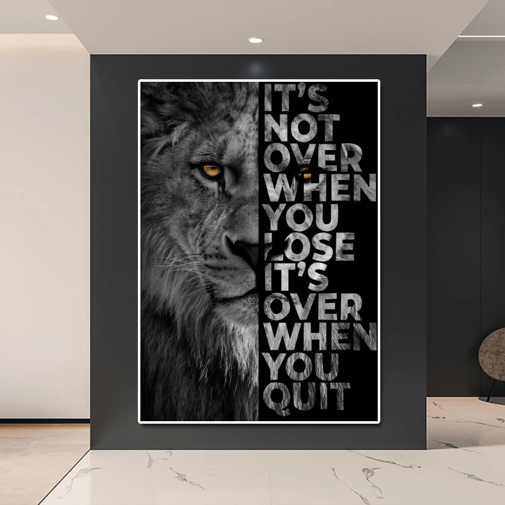 It's Not Over When You Lose It's Over When You Quit Lion Motivational Quote Prints Wall Pictures For Living Room Cuadros Decor