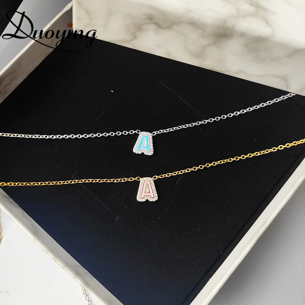 

DUOYING 2021 Enamel Name Necklace Single Letters Choker Women Personalized Custom Name Necklace Zircon Pendant Necklace Gift