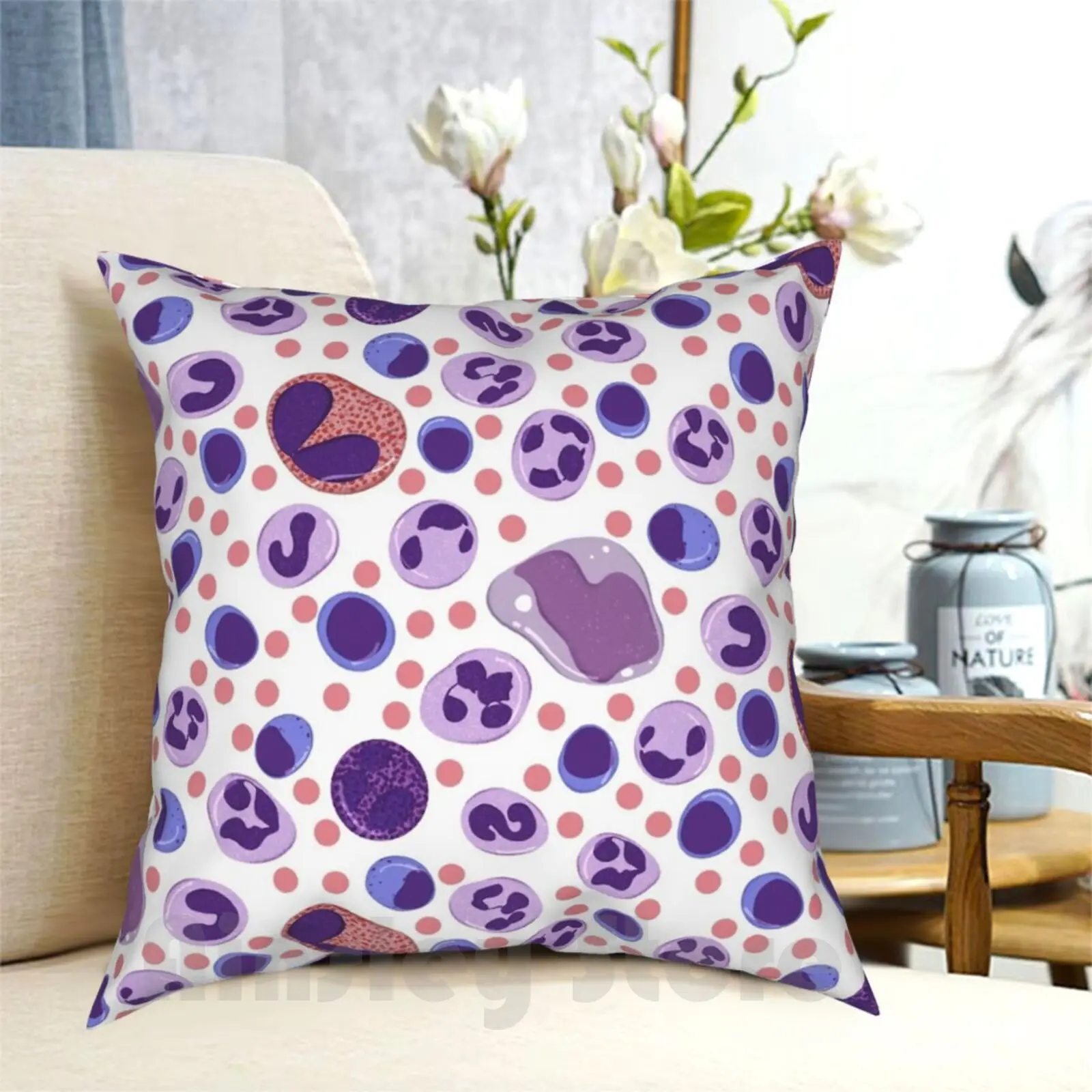 Large White Blood Cell Pattern Pillow Case Printed Home Soft Throw Pillow Lab Science Medicine Hematology Blood