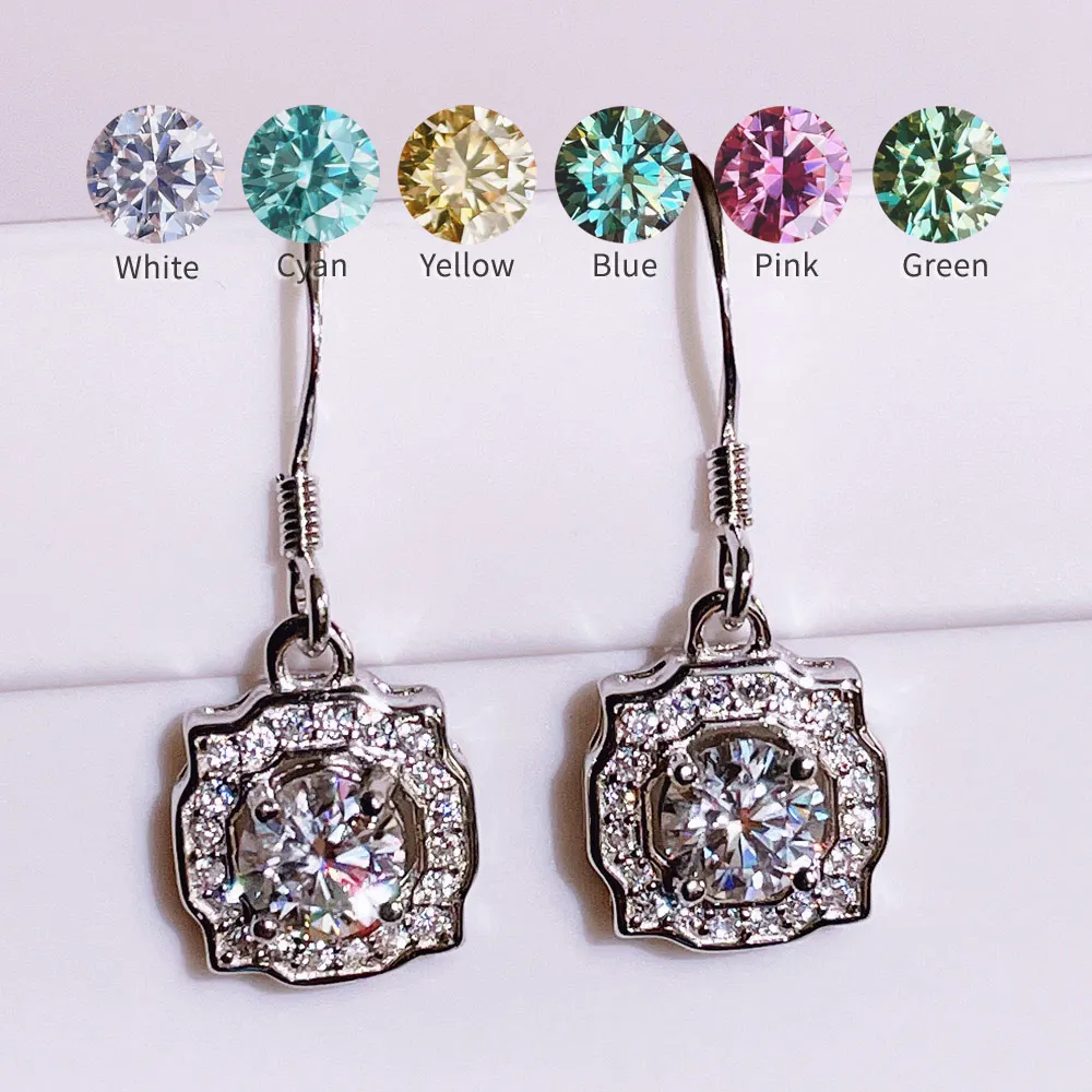 

Wholesale Blue Pink Moissanite Earrings Diamonds Eardrop Dangle Gemstone S925 Silver Jewelry Dazzling for Wedding