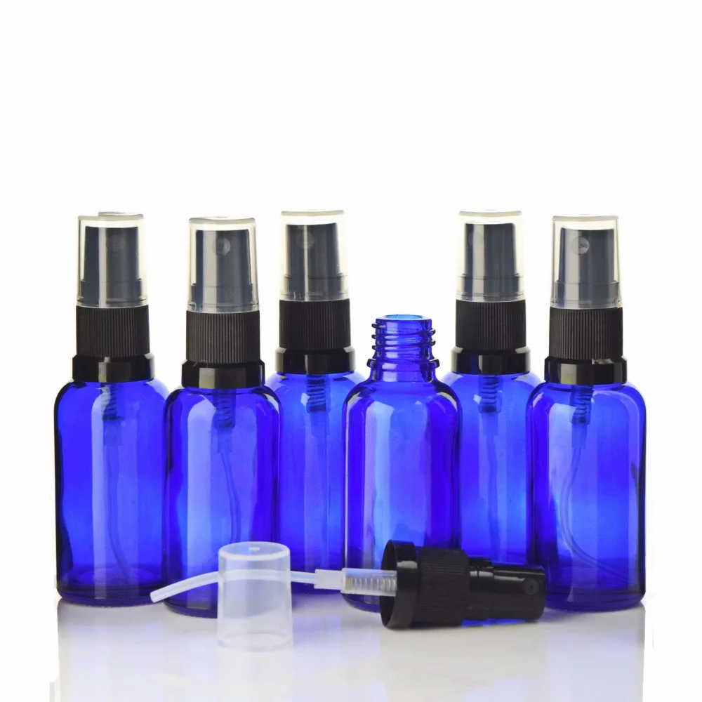 6pcs 30ml Spray Bottle Empty Refillable Blue Glass Fine Mist Sprayer Bottles for Essential Oils Cosmetics Perfume Atomizer