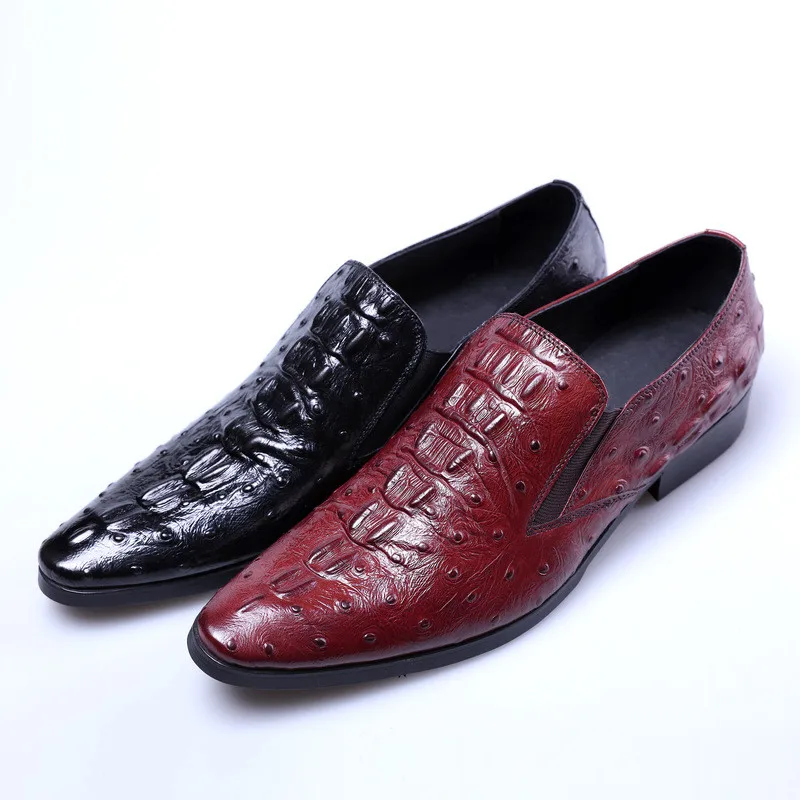 

Luxury Crocodile Pattern Business Dress Men Shoes Mens Wedding Shoes Pointed Toe Slip On Genuine Leather Career Work Man Shoes