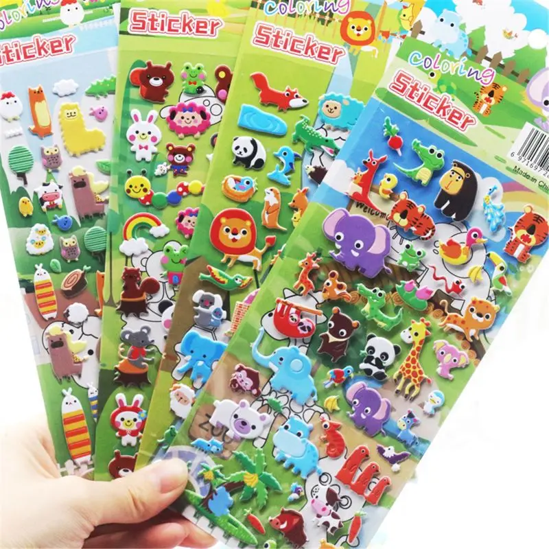 Kids Stickers 4 Sheets 3D Puffy Bulk Stickers for Girl Boy Birthday Gift Scrapbooking Teachers Animals Cartoon