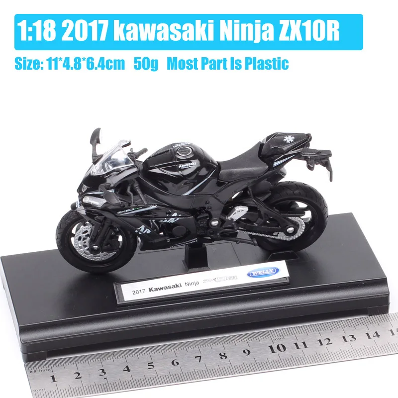 1:18 Scale Welly Mini Kawasaki 2017 NINJA ZX10-RR Racing ZX10RR Motorcycle Diecasts & Toy Vehicles Model Replicas Bike Black