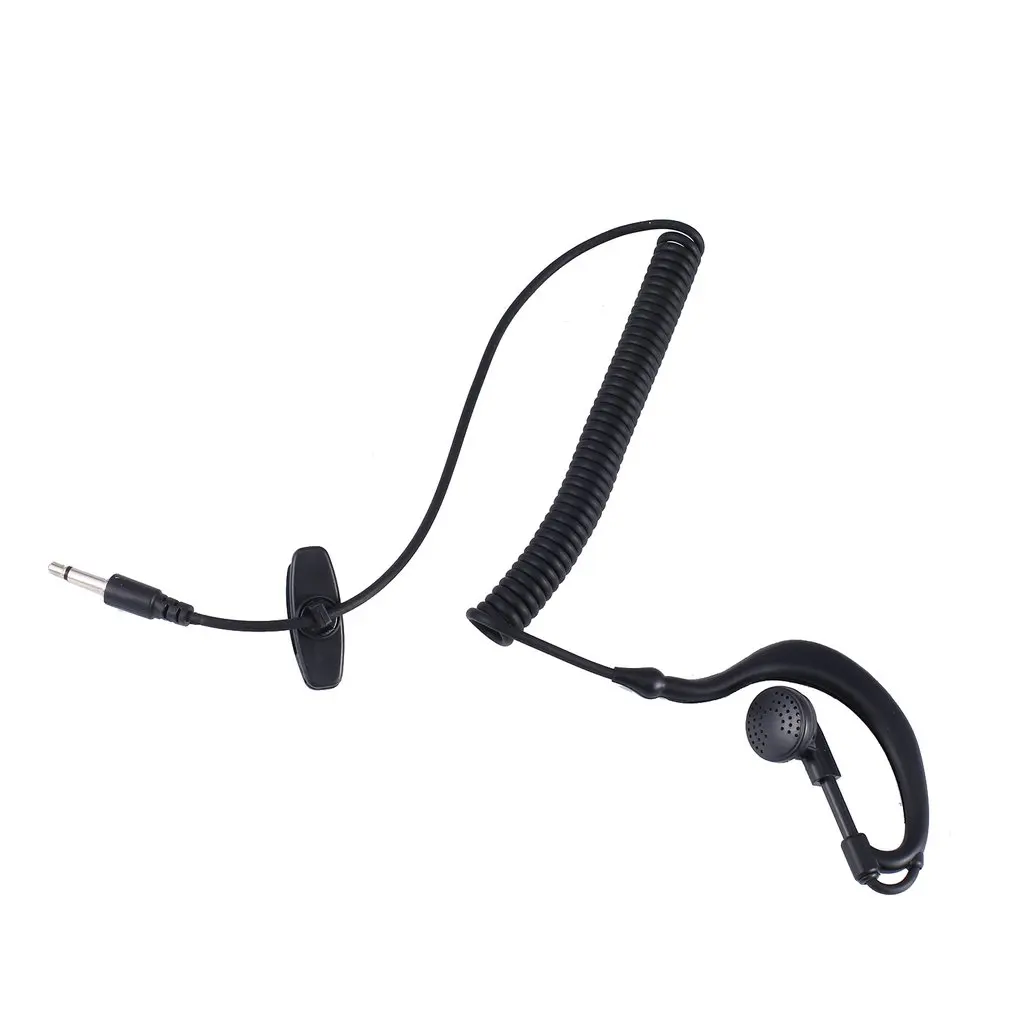 Earphone Kait Telinga Earpiece Tunggal 3.5 Mm dengan Kabel Spiral Walkie Talkie Headset Earphone Militer