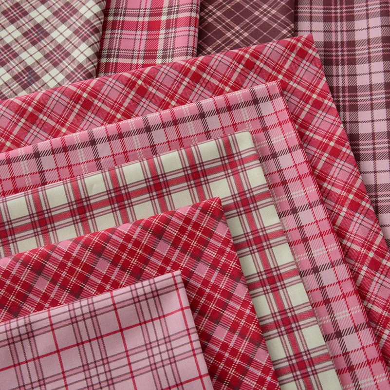 Red Plaid Digital Printed Cotton Fabric For Sewing Dresses Shirts Bags DIY Headwear By Meters