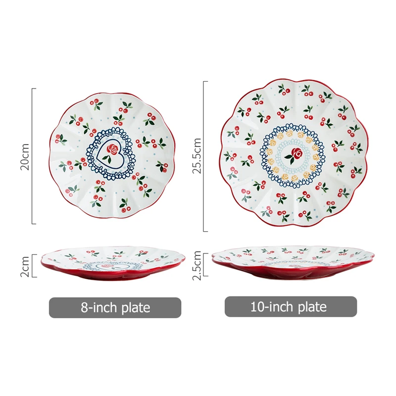 8/10 Inch Flower-shaped Serving Plate Cherry Blossom Dinner Dishes Ceramic Dessert Plate Microwave Safe Dinnerware