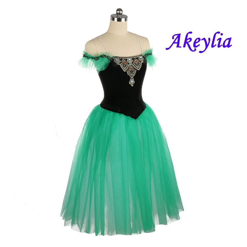 Black green Romantic Ballet tutu sleeping beauty Dress Professional La Sylphide Ballerina velvet Women Ballet Long dress JNBL132