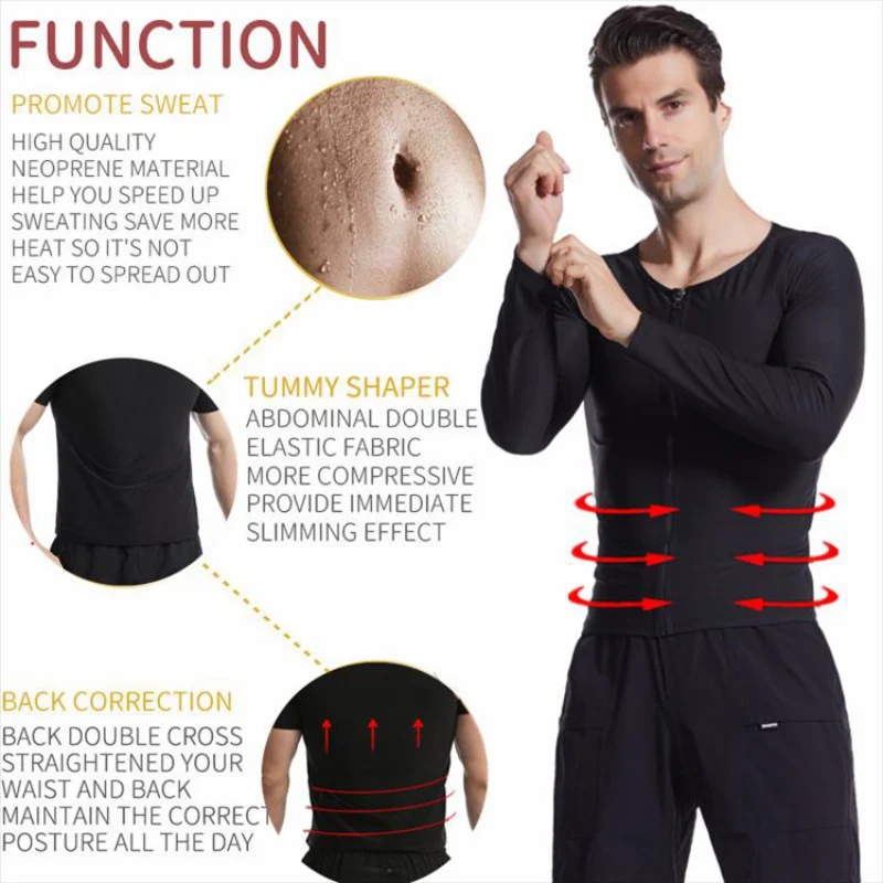 Sauna suor colete masculino zíper treino tanque superior cintura trainer espartilho emagrecimento corpo shaper compressão camisa perda de peso queimador de gordura