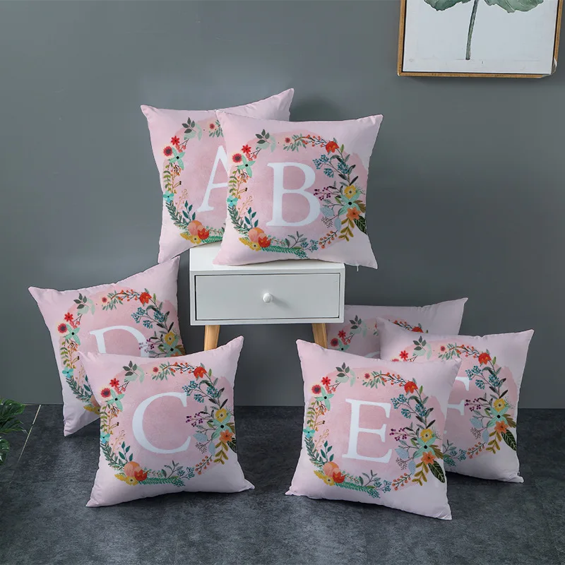 Pink Garland English Alphabet Floral Pillowcase Polyester 45CM/18