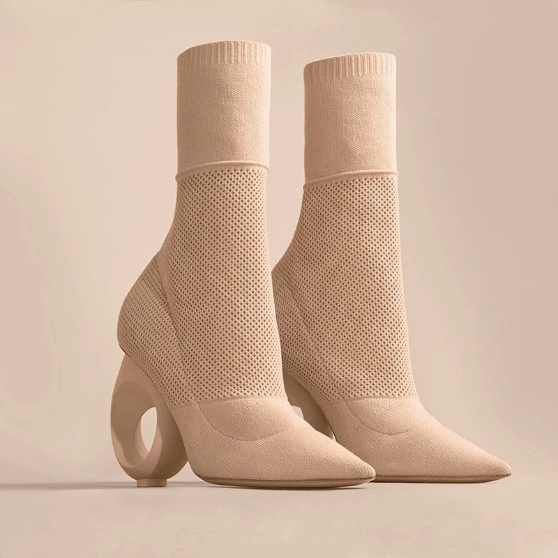 

Ladies stretch boots socks boots round heels large size nude boots beige ankle boots casual comfortable ladies high heel boots