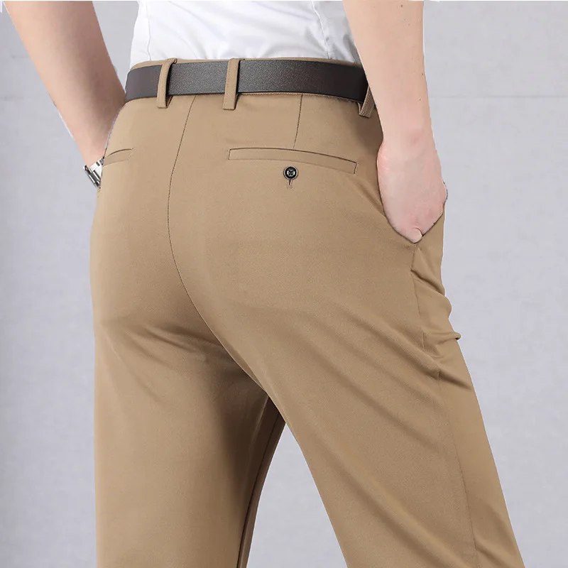 

2021 Spring Autumn New Casual Trousers Elasticity Chic Pants for Male Fashion High Waist Loose Solid Color Buttons Men Trousers