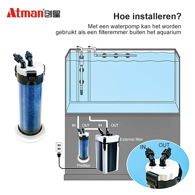 Atman-Aquarium Fish Tank Pre-Filter, Turtle Tank, Externe Filter for Zoet Water and Zeewater, QZ30