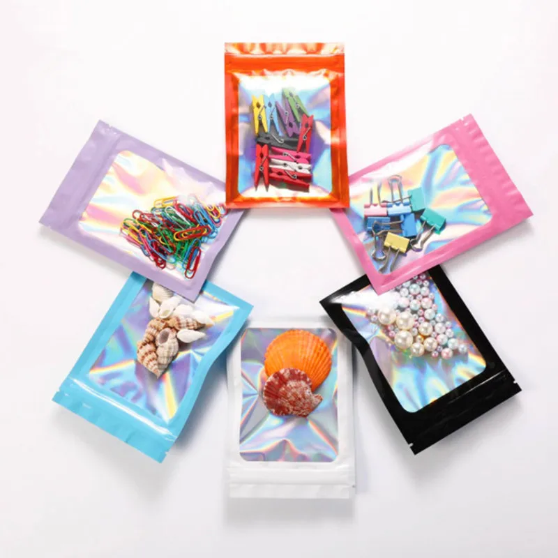 

100pcs Clear Front Rainbow Laber Zip Lock Foil Window Bag Resealable USB Chip Memory Card Jewelry Beauty Heat Sealing Pouches