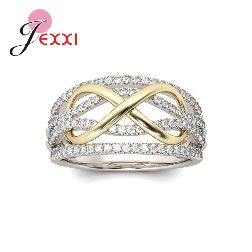 New Arrival Four Rows Of Bright CZ Crystal Eight-Character Shape Genuine 925 Silver Color Rings Fashion Jewelry For Women