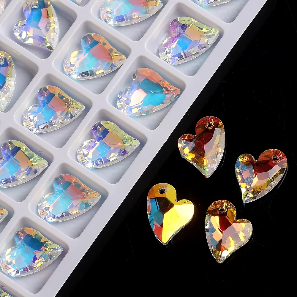 Shiny AB Austria Crystal Heart Pendant Charms Glass Loose Beads For DIY Making Earing Necklace Jewelry Needlework Accessories