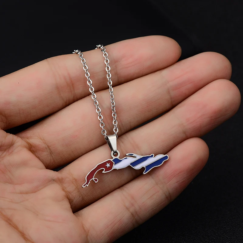 Cuba Map Flag Pendant Necklaces for Women,Map of Cuban Charm Silver Color/Gold Color Ethnic wind Stainless steel Jewelry Gifts