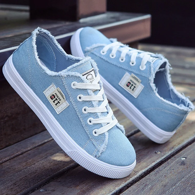 Girls Canvas Sneaker Shoes Spring Blue Black Lace Up Unisex Light Soft Vulcanized Shoes Fashion Women Canvas Shoes Plus Size