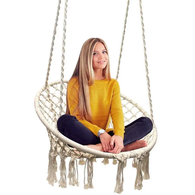 INS Style Swing Chair Swing  With Hanging Hook 110KG Capacity Macrame Cradle for Indoor, Outdoor, Patio, Deck, Yard, Garden