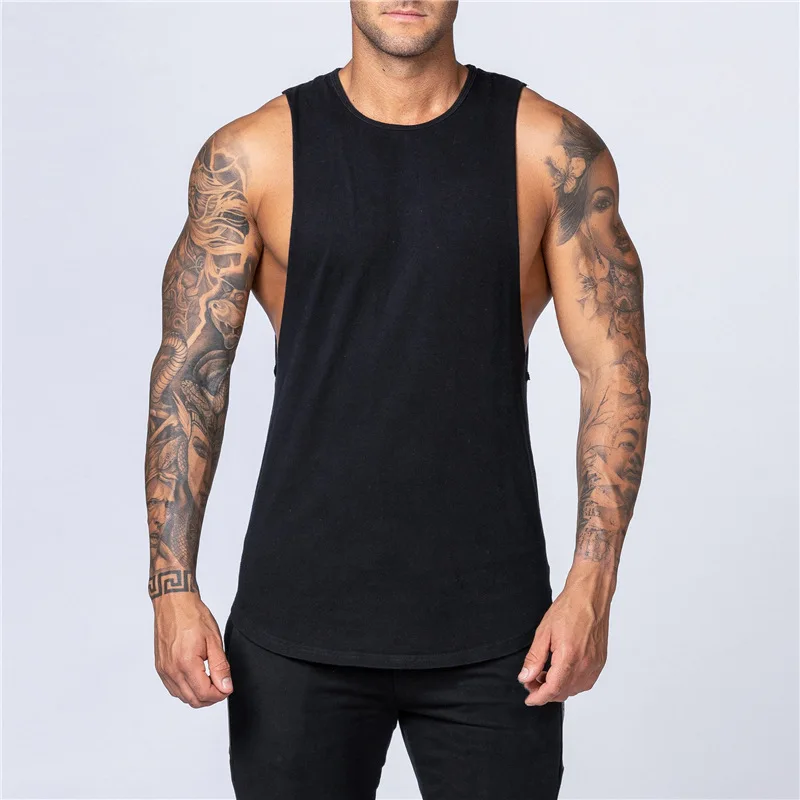 Summer Basic Men\'s Tank Tops Blank Cotton Loose Tank Top Men Singlet Men Plain Bodybuilding Fitness Active Sleeveless Vest