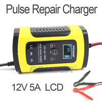 FOXSUR 12V 5A Pulse Repair Charger with LCD Display Motorcycle Car Battery Charger 12V AGM GEL WET Lead Acid Battery Charger